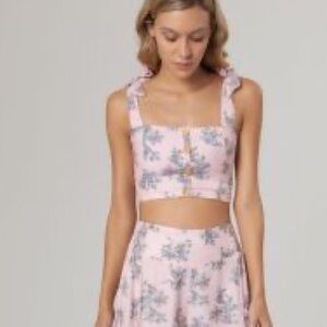 Agua Bendita Leah Tunisia crop floral tank top with ties blush pink floral sz M